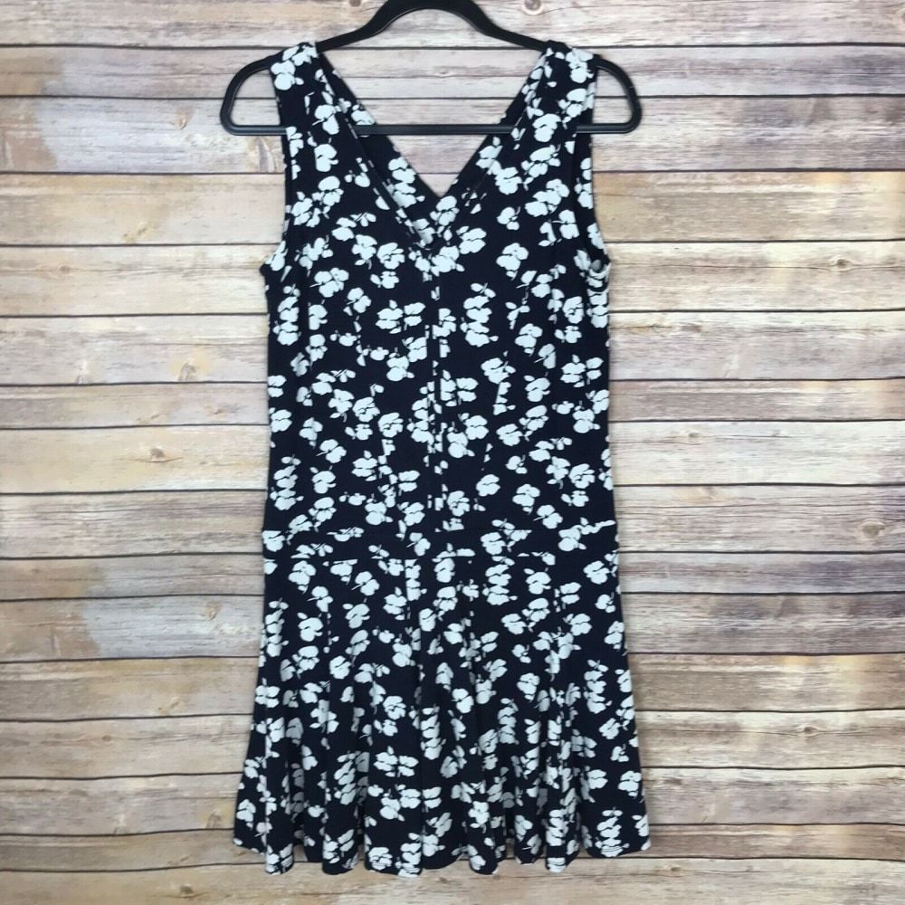 Ann Taylor 4 Knit Peplum Blue Floral Dress B56